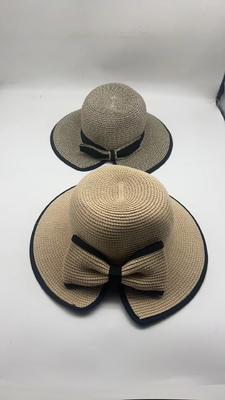 Wide Brim Floppy Straw Sun Hat With Ribbon Solid Patterned