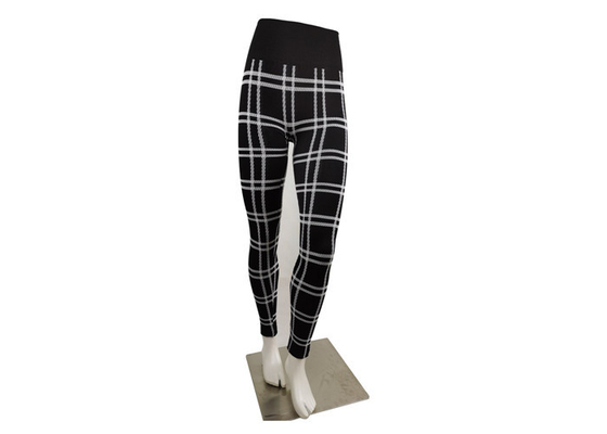 Black And White Prep Plaid Womens Seamless Leggings Mid Waist