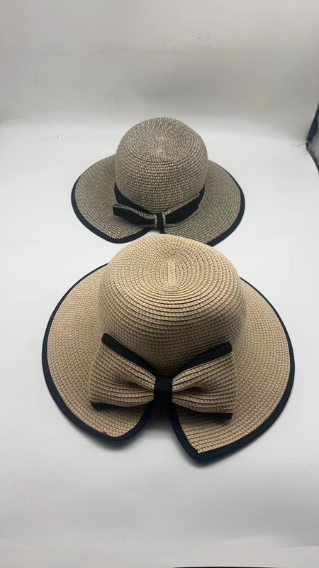 Wide Brim Floppy Straw Sun Hat With Ribbon Solid Patterned