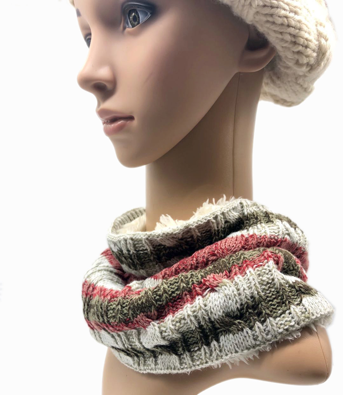 Melange Cable Fleece Layer Scarves Ladies Muffler Scarf With Button Decoration